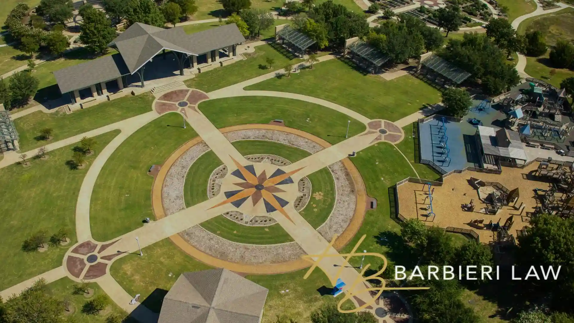 FRISCO TX, US - Sep 19, 2022: The aerial view of trees and buildings of the Frisco Commons Park where locals need assistance with Assault based legal cases.