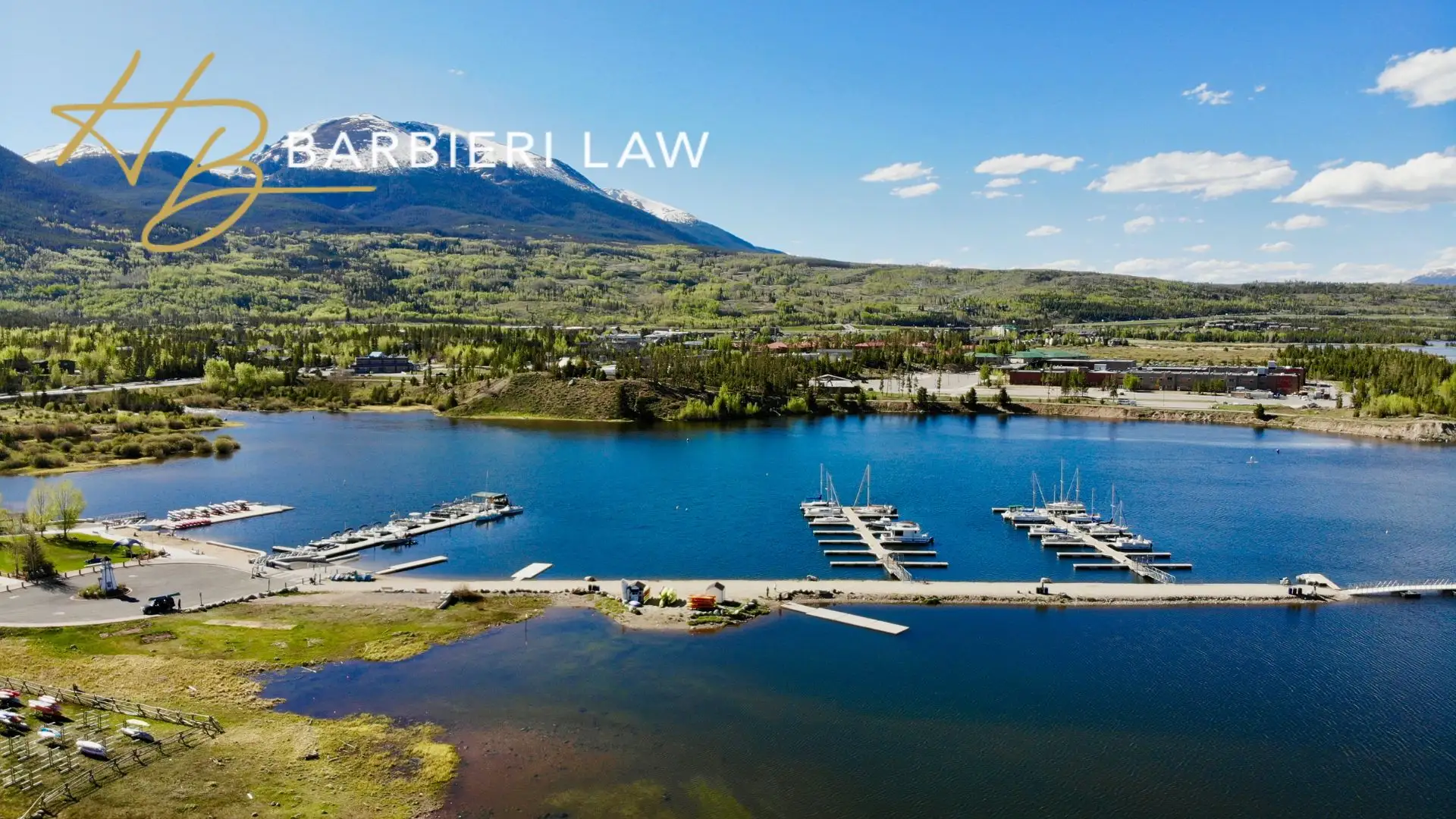 Aerial view of marina with mountain frisco