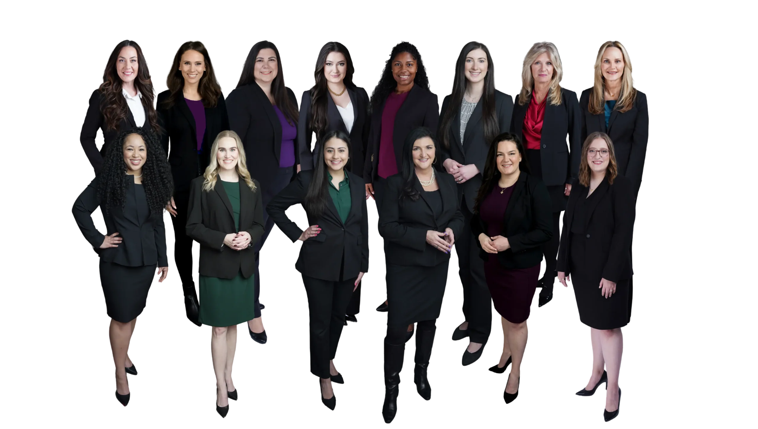 Professional women team portrait against black background