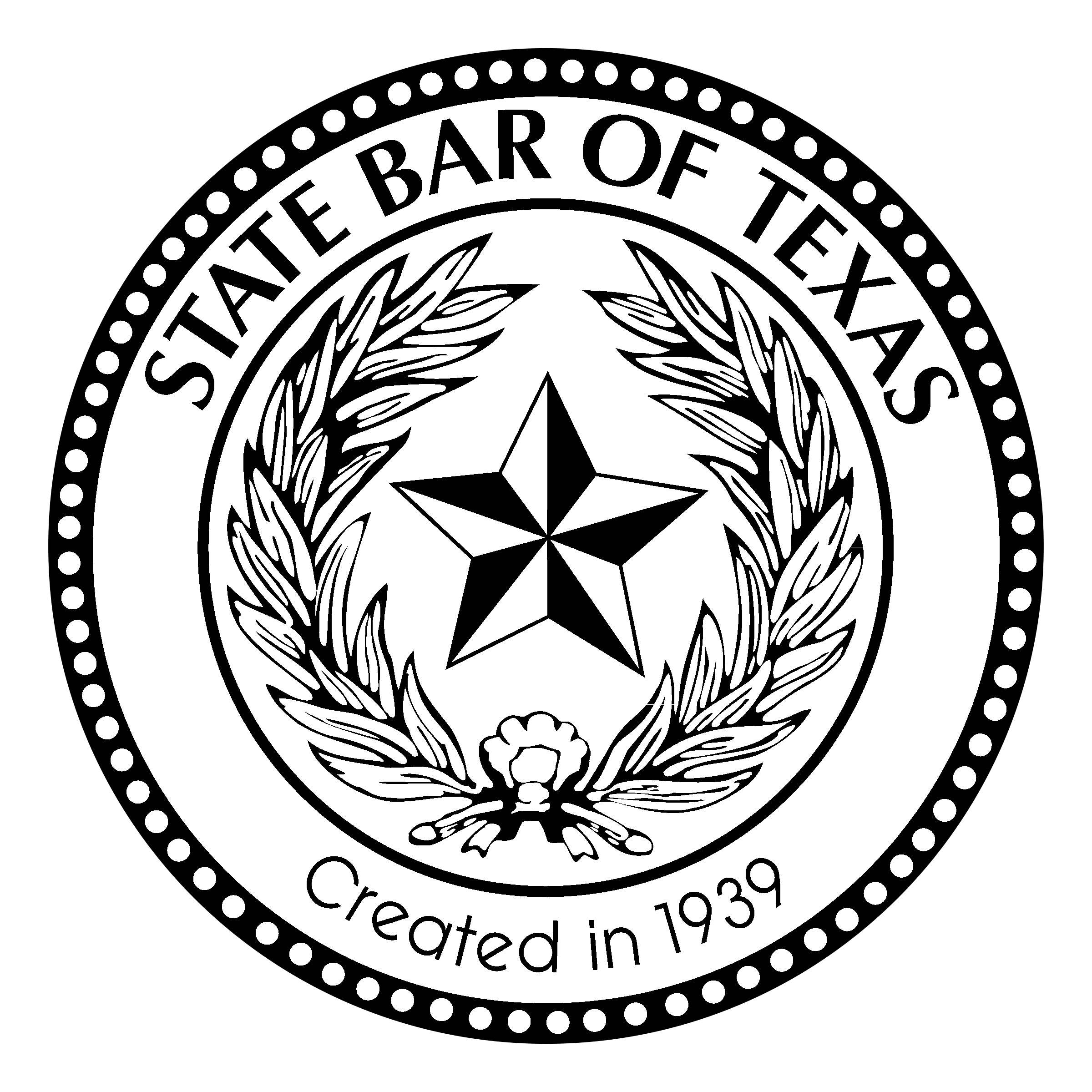 Black-and-white State Bar of Texas seal, created 1939